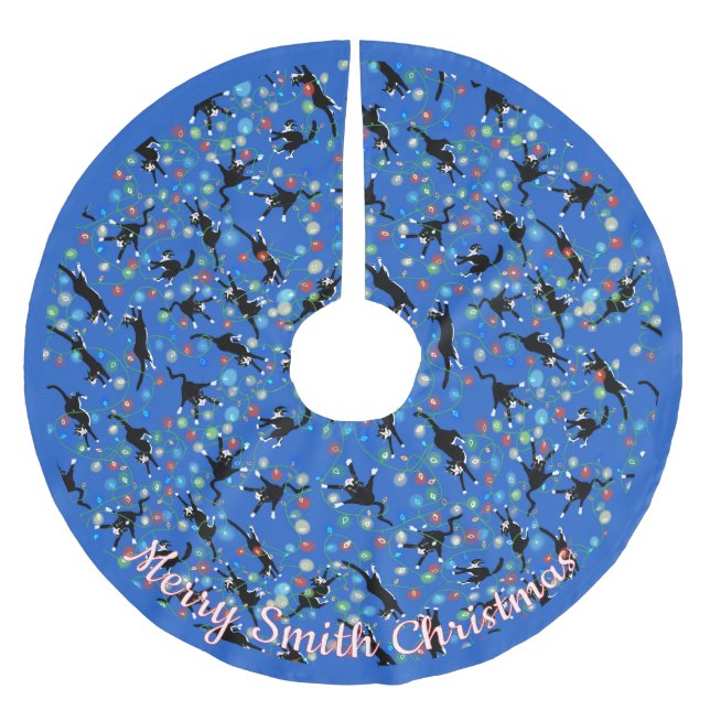 Funny Cats in Weihnachtslicht geklammert nach Maß Polyester Weihnachtsbaumdecke (Vorderseite)