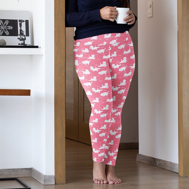 Funny Cats in Yoga Posen Positionen Muster rosa Leggings (Von Creator hochgeladen)