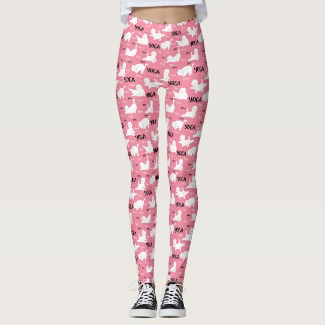 Funny Cats in Yoga Posen Positionen Muster rosa Leggings (Vorderseite)