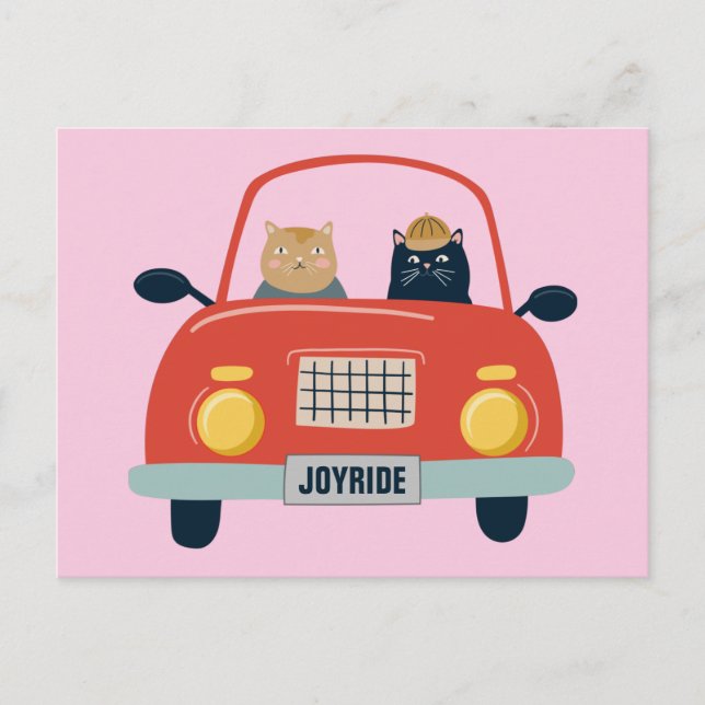 Funny Cats Joyrie in Cat Car Car Postcard Postkarte (Vorderseite)