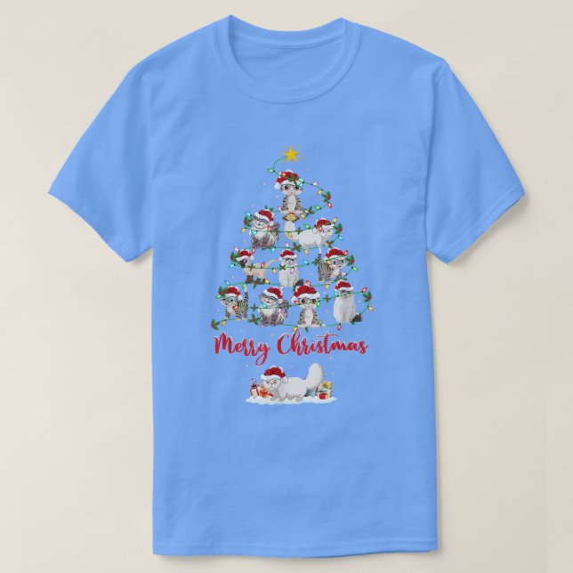 Funny Cats Lover Xmas Lighting Weihnachtsmannmütze T-Shirt (Design vorne)