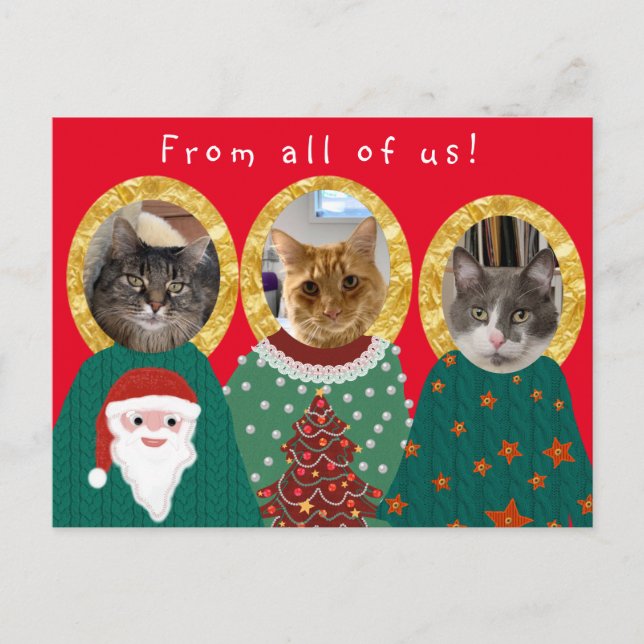 Funny Cats Maßgeschneidert Ugly Weihnachtskraut Postkarte (Vorderseite)