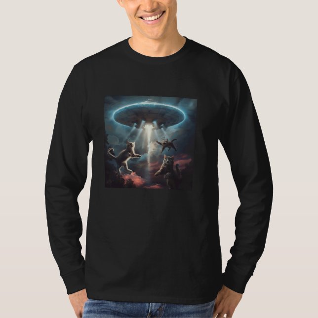 Funny Cats mit UFOs Alien Invasion T-Shirt (Vorderseite)