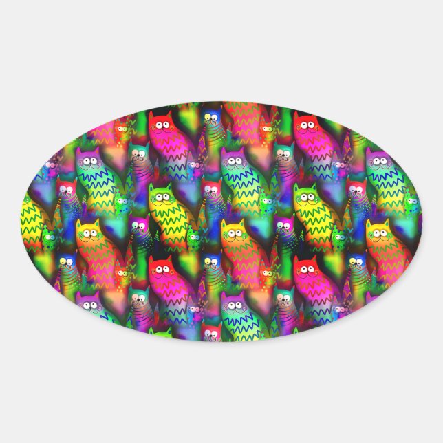 Funny Cats Muster-54578 Ovaler Aufkleber (Vorderseite)