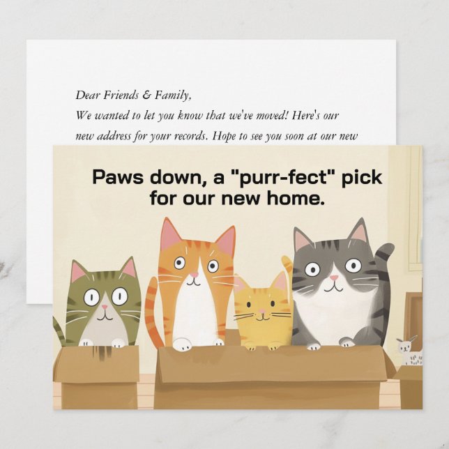 Funny Cats Neue Zuhause Moving Ankündigung (Vorne/Hinten)