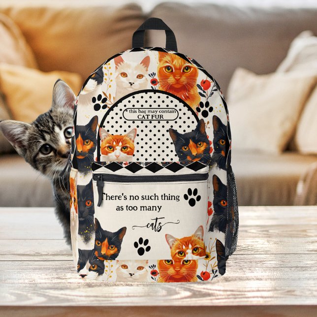 Funny Cats Niedlich Retro Chat Lover Bedruckter Rucksack (Retro backpack featuring a painting of cute cats with paw prints and your funny texts - cat lovers)