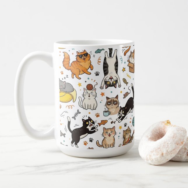 Funny Cats Pattern Mug For Cat Lovers Kaffeetasse (Mit Donut)