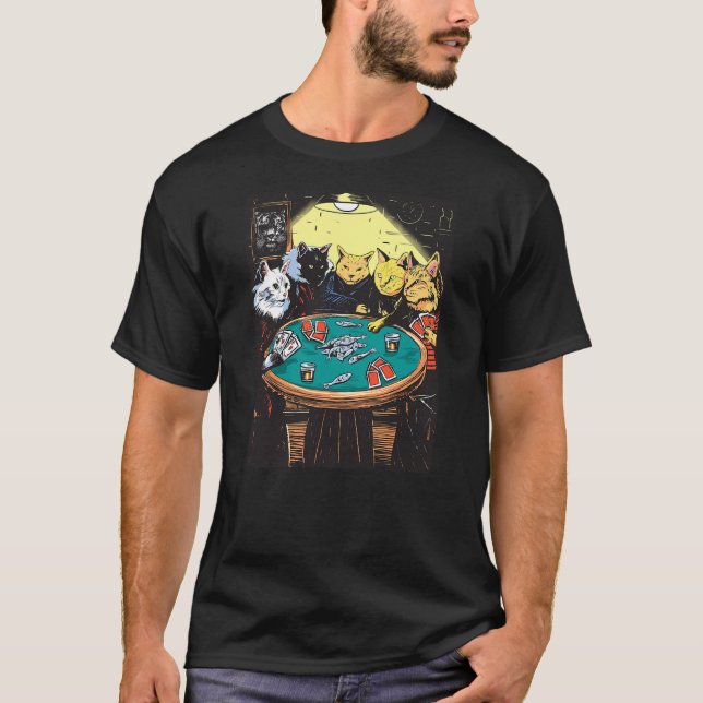 Funny Cats Playing Poker Art Cat T-Shirt (Vorderseite)