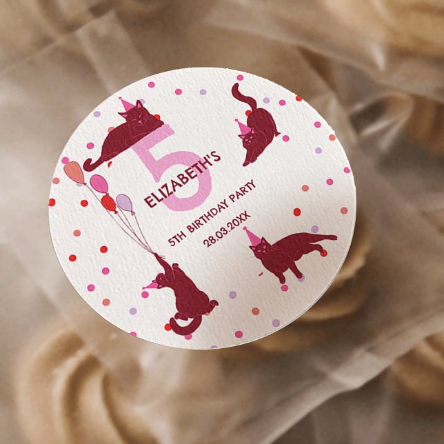 Funny Cats Purrfect Birthday Party Runder Aufkleber (Von Creator hochgeladen)