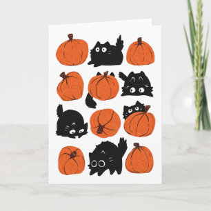 Funny Cats Retro Groovy Pumpkin Halloween Thanksgi Karte