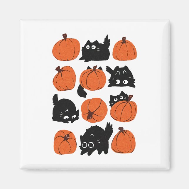 Funny Cats Retro Groovy Pumpkin Halloween Thanksgi Magnet (Vorne)