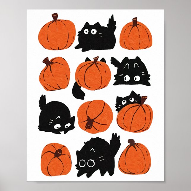 Funny Cats Retro Groovy Pumpkin Halloween Thanksgi Poster (Vorne)