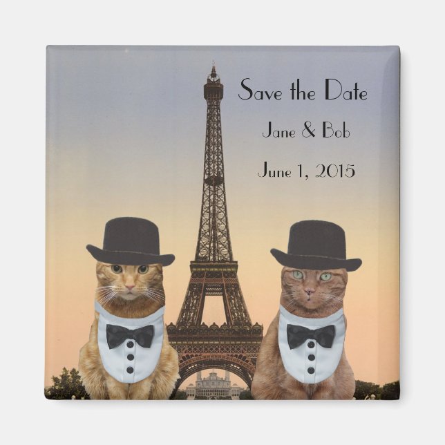 Funny Cats Save the Date Paris Wedding II Magnet (Vorne)