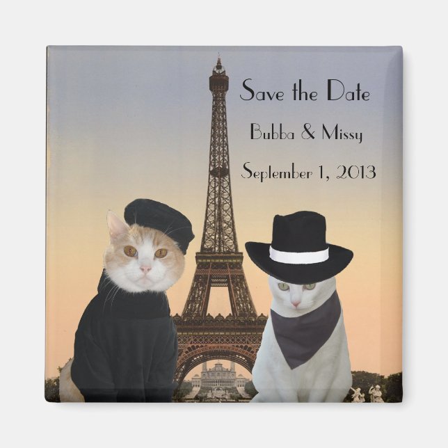 Funny Cats Save the Date Paris Wedding Magnet (Vorne)