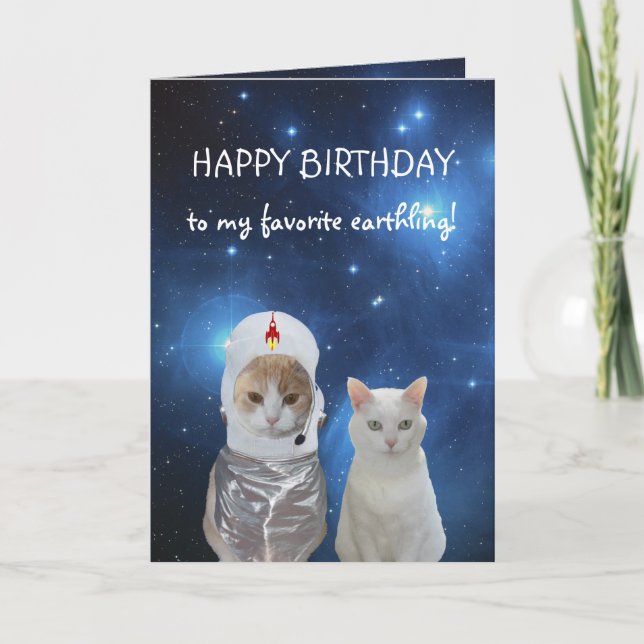 Funny Cats UFO Geburtstag Karte (Vorderseite)
