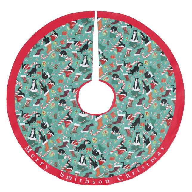 Funny Cats und Weihnachts-Strumpf Polyester Weihnachtsbaumdecke (Vorderseite)