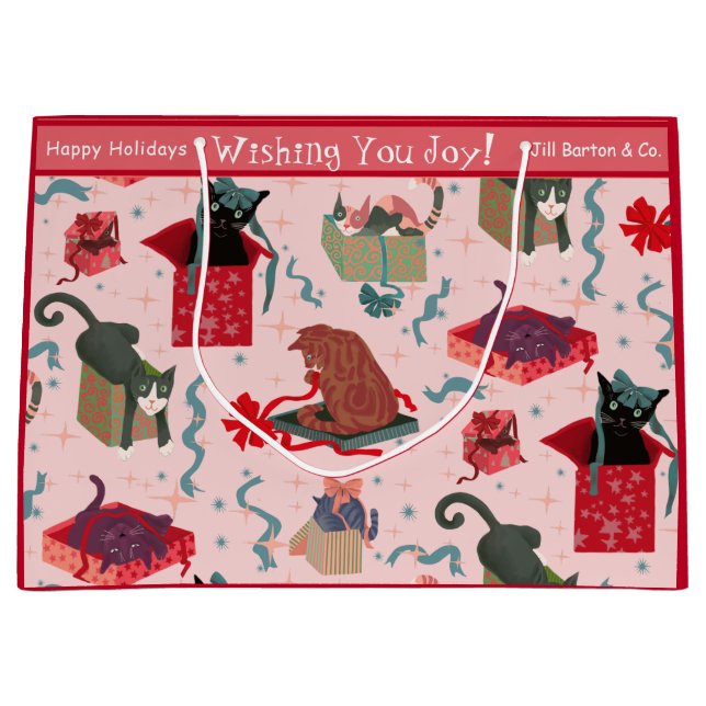 Funny Cats und Weihnachtsboxen Custom Large Große Geschenktüte (Vorderseite)
