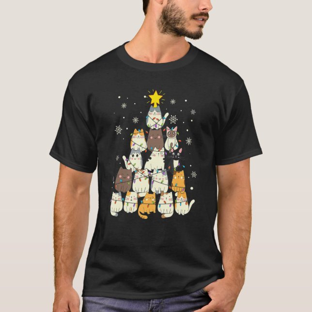 Funny Cats Weihnachtsbaum aus Katzen T-Shirt (Vorderseite)