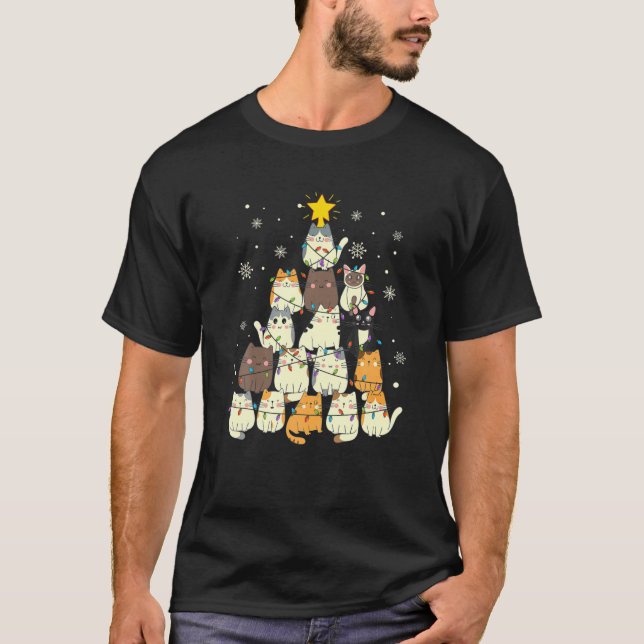 Funny Cats Weihnachtsbaum aus Katzen T-Shirt (Vorderseite)