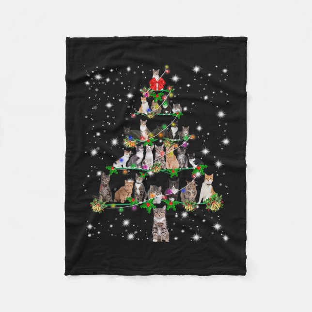 Funny Cats Weihnachtsbaum T-Shirt Dekor Fleecedecke (Vorderseite)