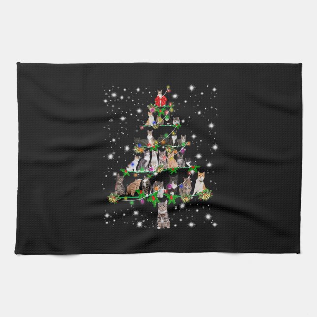 Funny Cats Weihnachtsbaum T-Shirt Dekor Geschirrtuch (Horizontal)