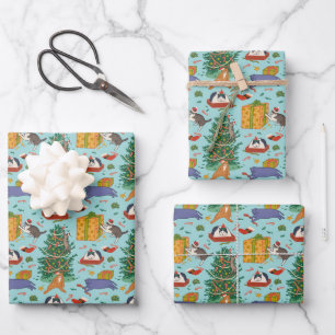 Funny Cats Weihnachtswrapping Paper - Blau Geschenkpapier Set
