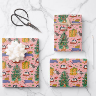 Funny Cats Weihnachtswrapping Paper - Pink Geschenkpapier Set