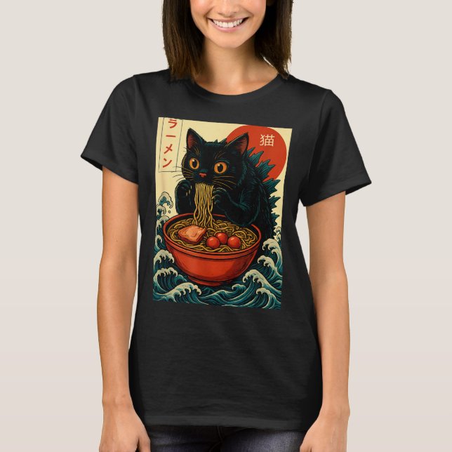 Funny Catzilla Anime Ramen Japanese Cat Men Women  T-Shirt (Vorderseite)