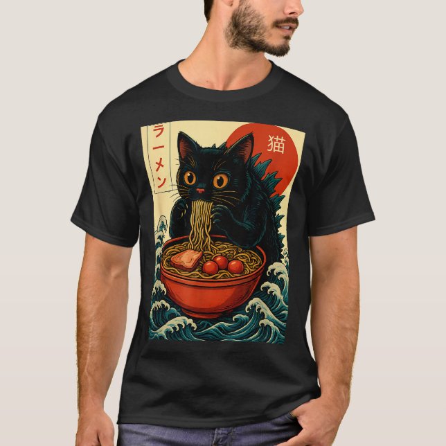 Funny Catzilla Anime Ramen Japanese Cat Men Women  T-Shirt (Vorderseite)