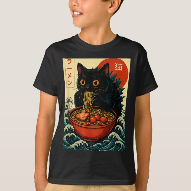 Funny Catzilla Anime Ramen Japanese Cat Men Women  T-Shirt (Vorderseite)