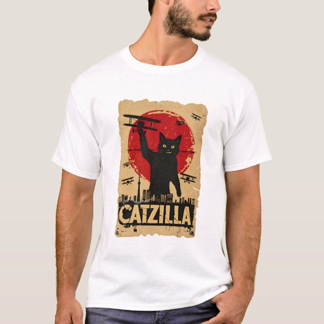 Funny Catzilla Cat, Cat Parody T-Shirt (Vorderseite)