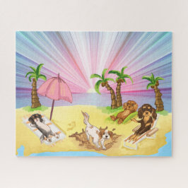 Funny Cavalier King Charles Spaniels at the Beach Puzzle