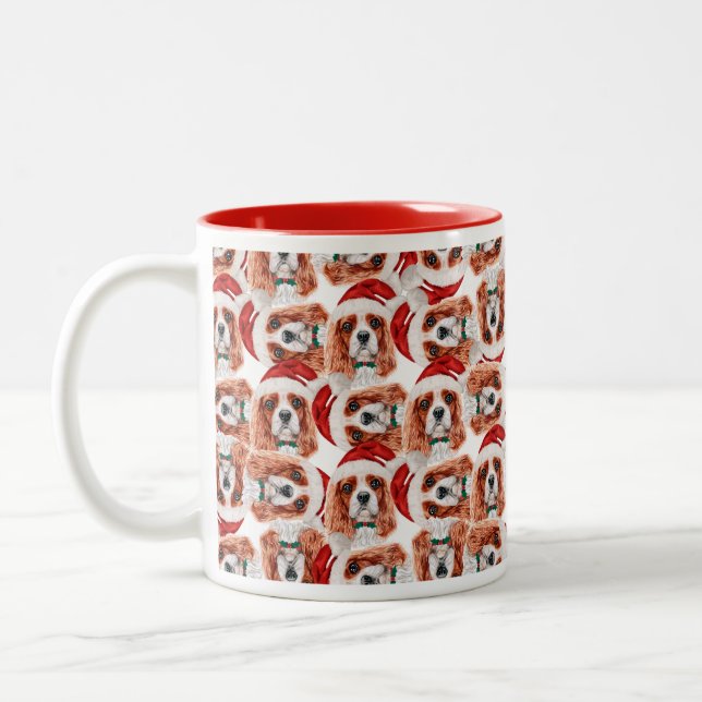 Funny Cavalier King Christmas Pattern Zweifarbige Tasse (Links)