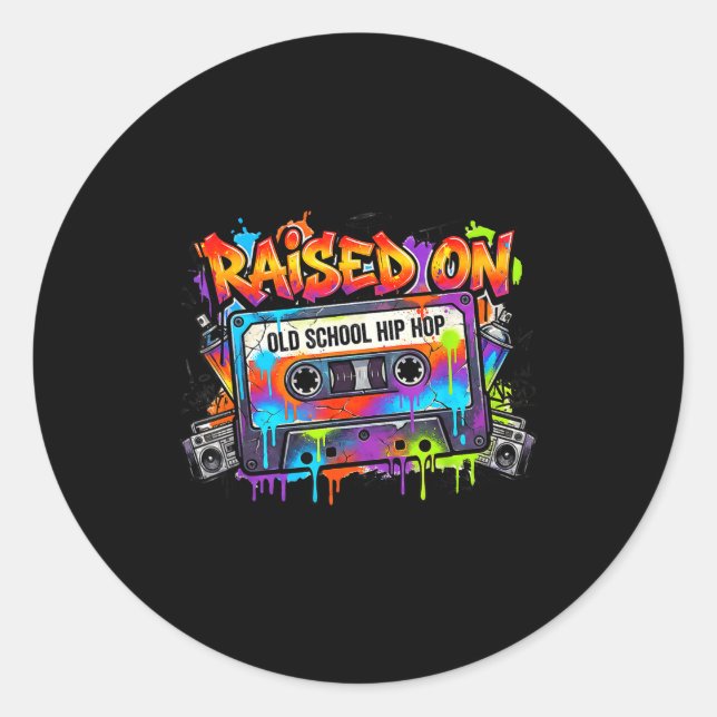 Funny Cette Graffiti 80s 90s Raised On Old School  Runder Aufkleber (Vorderseite)