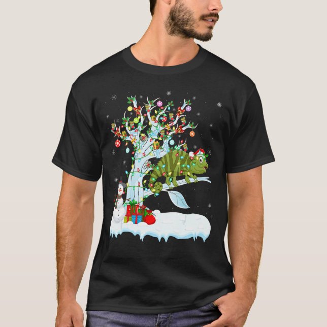 Funny Chameleon Xmas Tree Lighting Santa Chameleon T-Shirt (Vorderseite)