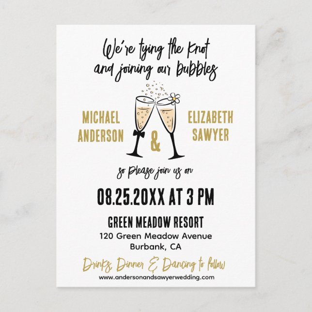 Funny Champagne Themed Flat Save the Date Card Postkarte (Vorderseite)