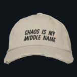 Funny Chaos Personality Sarcastic Relatable Humor Bestickte Baseballkappe<br><div class="desc">This distressed baseball cap features bold embroidered text that leans into messy energy, sarcastic self-awareness, and everyday chaos. The casual, worn-in style makes it an easy grab for errands, school drop-offs, rehearsals, travel days, or any moment when life feels delightfully unorganized. A great gift idea for parents, creatives, and anyone...</div>