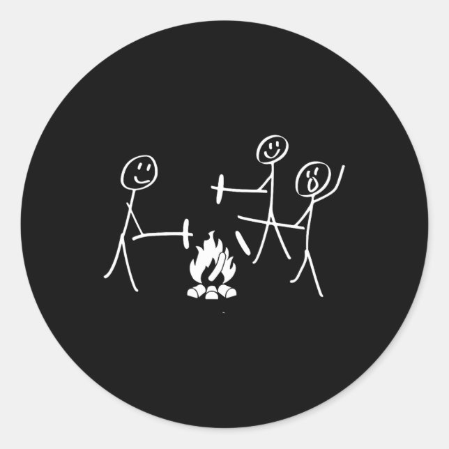 Funny Characters tanzen um Feuer Runder Aufkleber (Vorderseite)