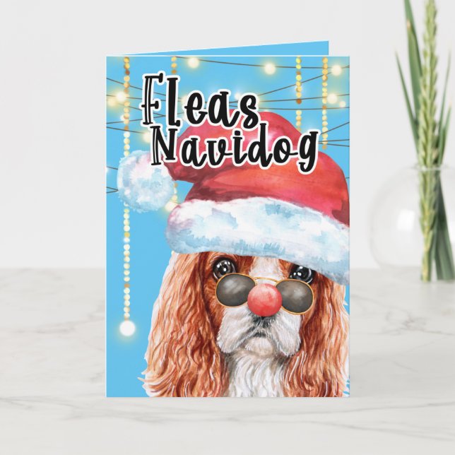 Funny Charles spaniel Christmas flehdog Karte (Vorderseite)