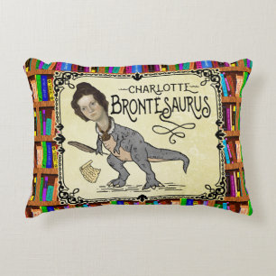 Funny Charlotte Bronte Saurus Dinosaur Buchleser Dekokissen