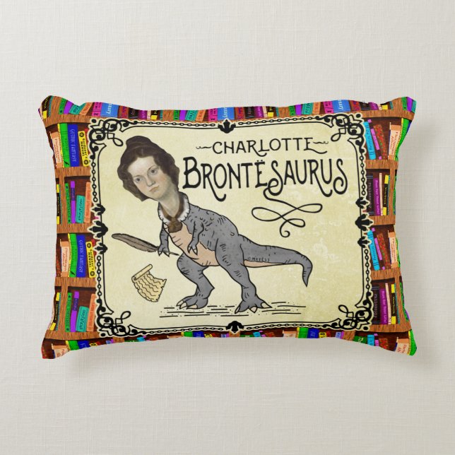 Funny Charlotte Bronte Saurus Dinosaur Buchleser Dekokissen (Vorderseite)