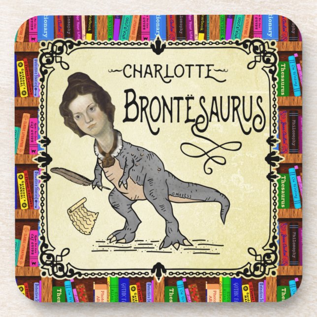 Funny Charlotte Bronte Saurus Dinosaur Buchleser Getränkeuntersetzer (Vorderseite)