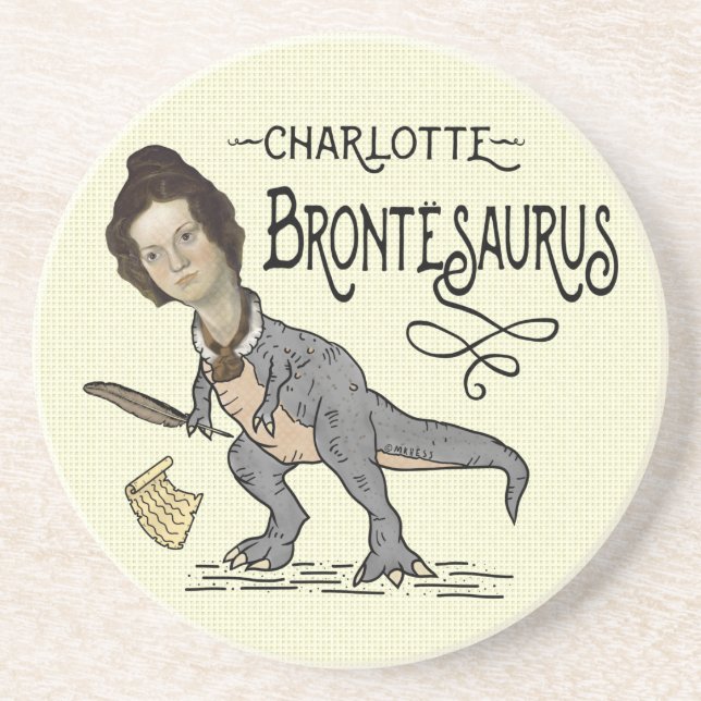 Funny Charlotte Bronte Saurus Dinosaur Buchleser Getränkeuntersetzer (Vorne)