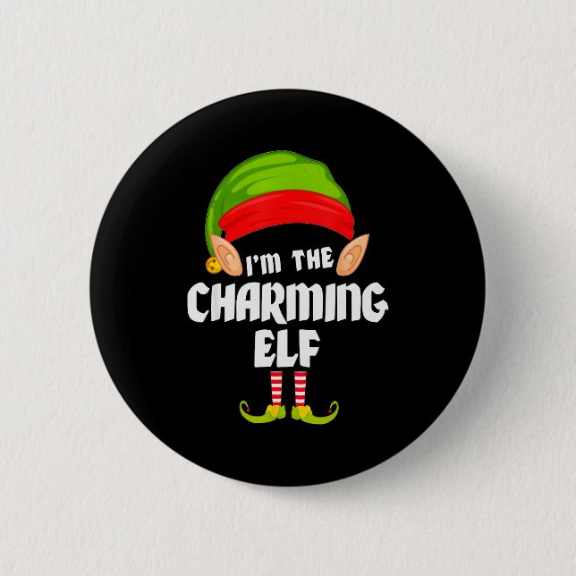 Funny Charming Elf Matching Family Group Pj Christ Button (Vorderseite)
