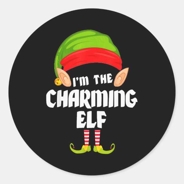 Funny Charming Elf Matching Family Group Pj Christ Runder Aufkleber (Vorderseite)