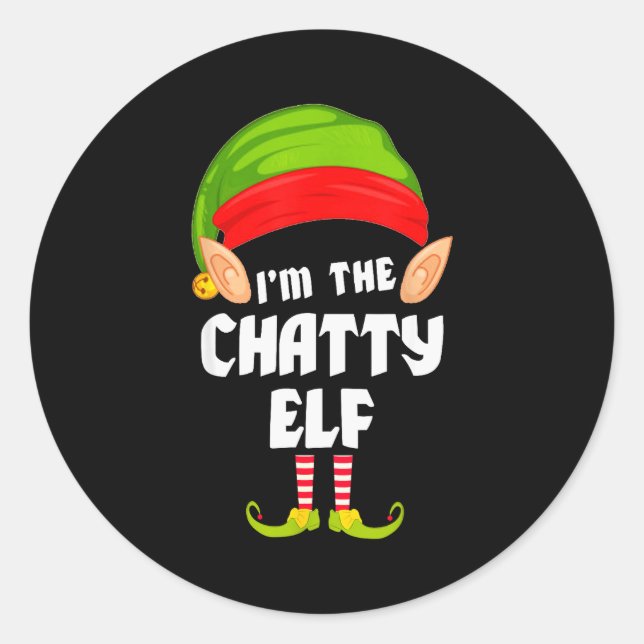 Funny Chatty Elf Matching Family Group Pj Christma Runder Aufkleber (Vorderseite)