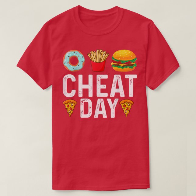 Funny Cheat Day Outfit, Donuts, Fries, Pizza & Ham T-Shirt (Design vorne)