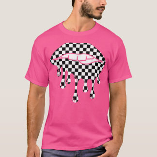 Funny Checkerboard Black White Lip Women T-Shirt