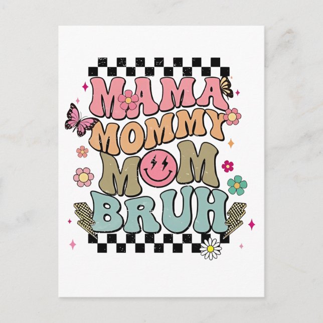 Funny Checkered Mama Blume Muttertag Niedliche Mam Postkarte (Vorderseite)
