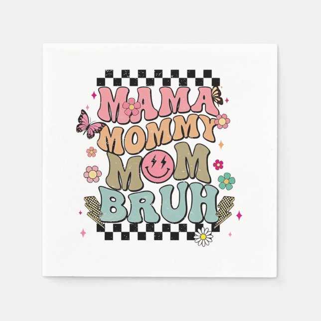 Funny Checkered Mama Blume Muttertag Niedliche Mam Serviette (Vorderseite)